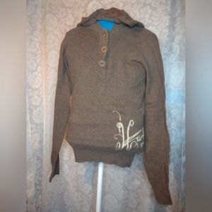 VTG Hurley Sweater Womens S Pullover Knit Long Sleeve Hoodie Brown 3 Button Logo